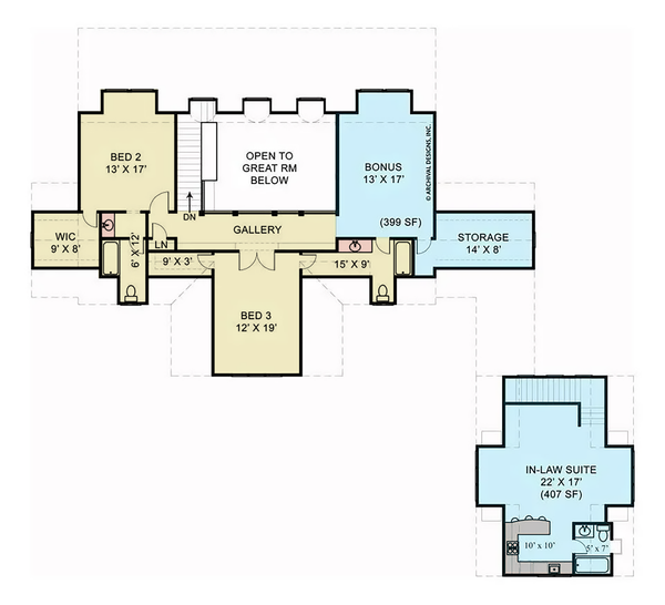 Floor Plan - Upper Floor for European House Plan #119-336 - 4 bed, 4.5 bath