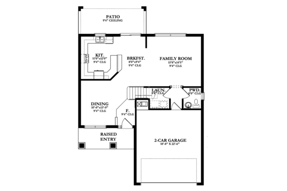 Floor Plan - Main Floor for Prairie House Plan #1058-22 - 4 bed, 2.5 bath