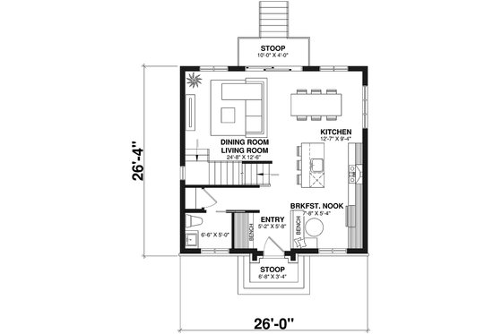Floor Plan - Main Floor for Country House Plan #23-2327 - 3 bed, 2 bath