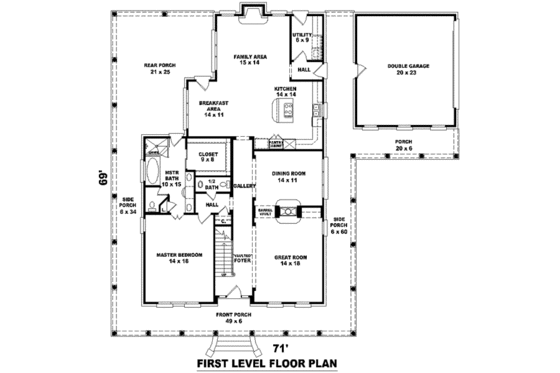 Floor Plan - Main Floor for Southern House Plan #81-1057 - 3 bed, 2.5 bath