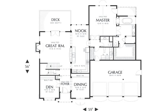 Main level floor plan - 2800 square foot Craftsman home
