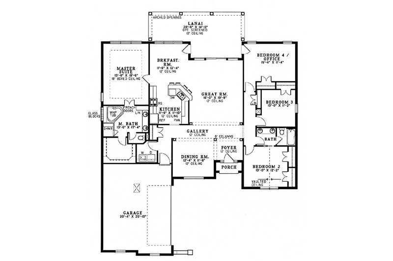Dream House Plan - Floor Plan - Main Floor for Mediterranean House Plan #17-3368 - 4 bed, 2 bath