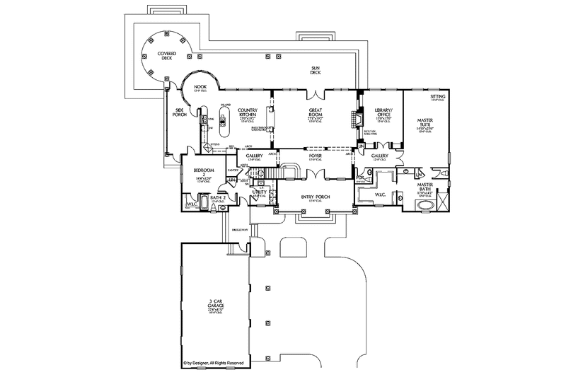 Home Plan - Floor Plan - Main Floor for Mediterranean House Plan #999-115 - 4 bed, 4.5 bath