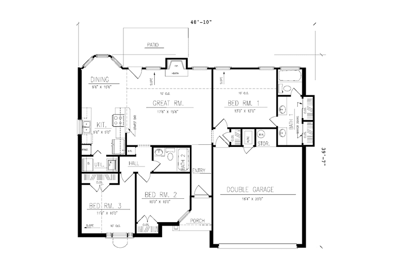 Dream House Plan - Floor Plan - Main Floor for Traditional House Plan #42-667 - 3 bed, 2 bath