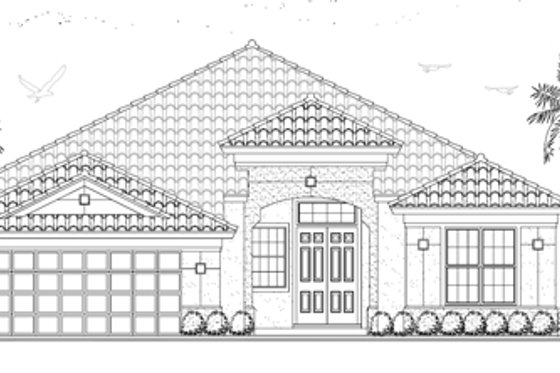 Exterior - Front Elevation for Mediterranean House Plan #420-300 - 4 bed, 3 bath