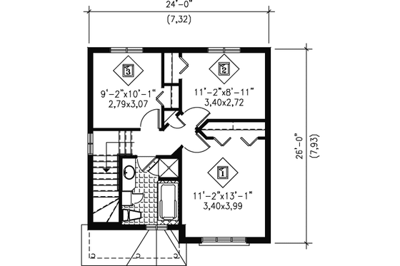 Floor Plan - Upper Floor for Traditional House Plan #25-4022 - 3 bed, 1.5 bath