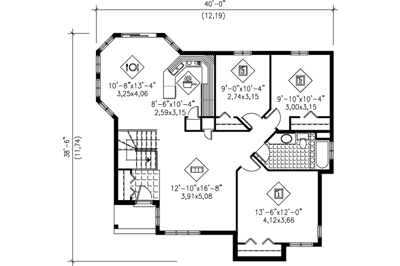 Architectural House Design - Floor Plan - Main Floor for Contemporary House Plan #25-1223 - 3 bed, 1 bath