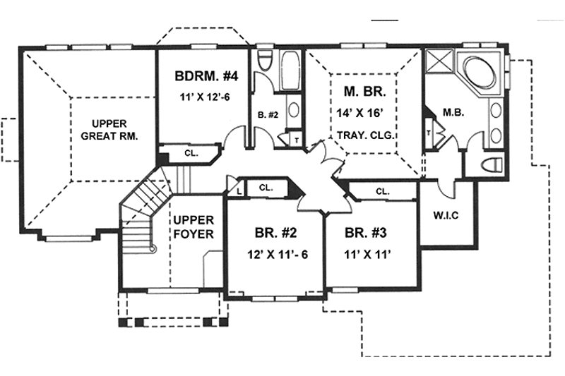 Architectural House Design - Floor Plan - Upper Floor for European House Plan #1001-59 - 4 bed, 2.5 bath