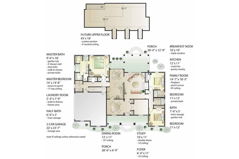 House Blueprint - Floor Plan - Main Floor for Country House Plan #406-9629 - 3 bed, 3.5 bath