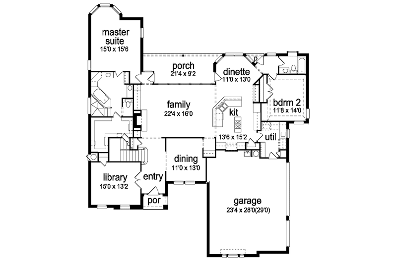 Home Plan - Floor Plan - Main Floor for Tudor House Plan #84-733 - 4 bed, 3 bath