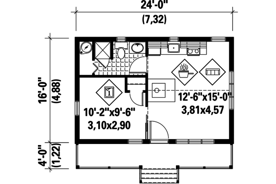 Floor Plan - Main Floor for Cabin House Plan #25-4565 - 1 bed, 1 bath