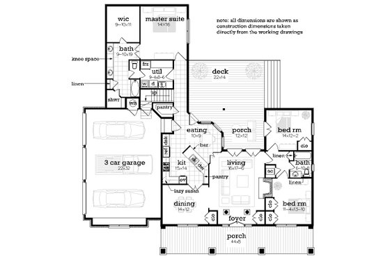 Floor Plan - Main Floor for Farmhouse House Plan #45-584 - 3 bed, 2 bath