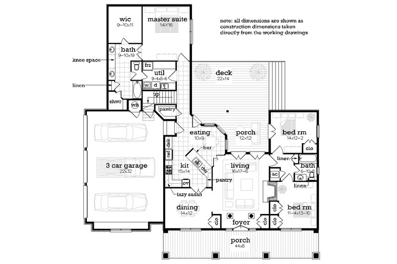 Architectural House Design - Floor Plan - Main Floor for Farmhouse House Plan #45-584 - 3 bed, 2 bath