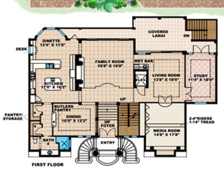 Floor Plan - Main Floor for Mediterranean House Plan #27-396 - 3 bed, 5 bath