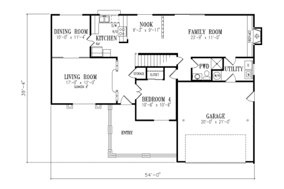 Floor Plan - Main Floor for Adobe / Southwestern House Plan #1-446 - 4 bed, 2.5 bath