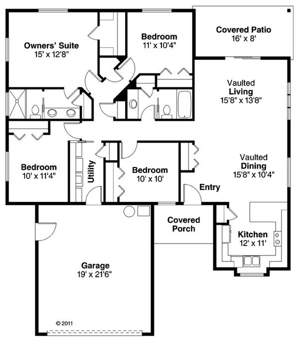 House Design - Ranch Floor Plan - Main Floor Plan #124-888