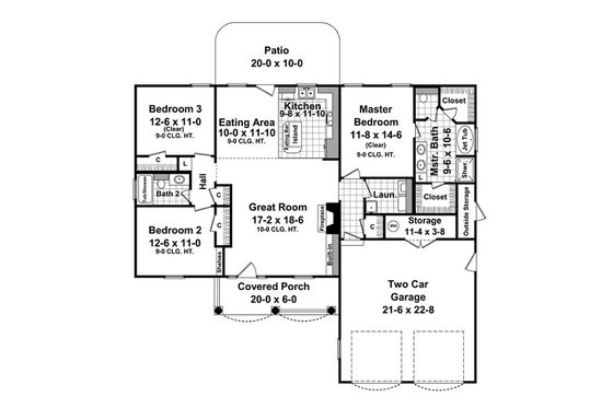 Floor Plan - Main Floor for Traditional House Plan #21-215 - 3 bed, 2 bath