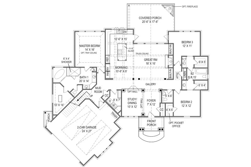 Architectural House Design - Floor Plan - Main Floor for Craftsman House Plan #119-416 - 3 bed, 2.5 bath