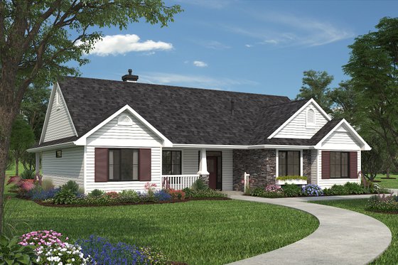Exterior - Front Elevation 3 for Ranch House Plan #18-1057 - 3 bed, 2 bath