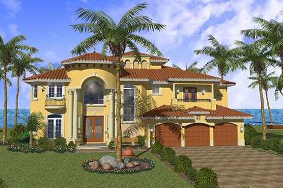 Exterior - Front Elevation for Mediterranean House Plan #420-161 - 5 bed, 6.5 bath