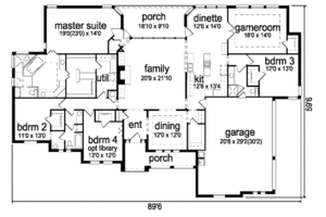 Floor Plan - Main Floor for European House Plan #84-404 - 4 bed, 3 bath