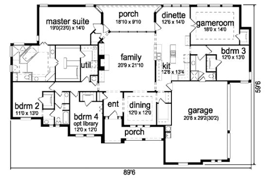 Floor Plan - Main Floor for European House Plan #84-404 - 4 bed, 3 bath