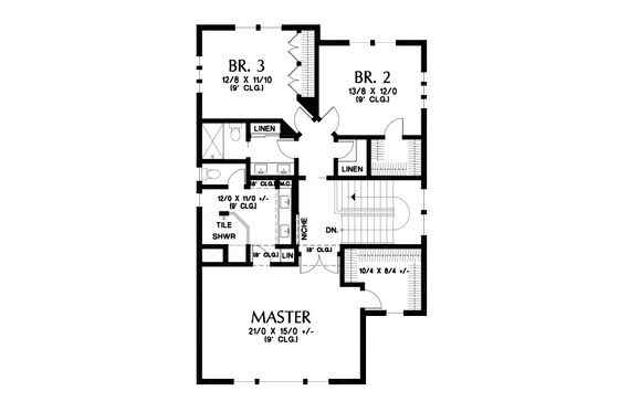 Floor Plan - Upper Floor for Contemporary House Plan #48-991 - 3 bed, 2.5 bath