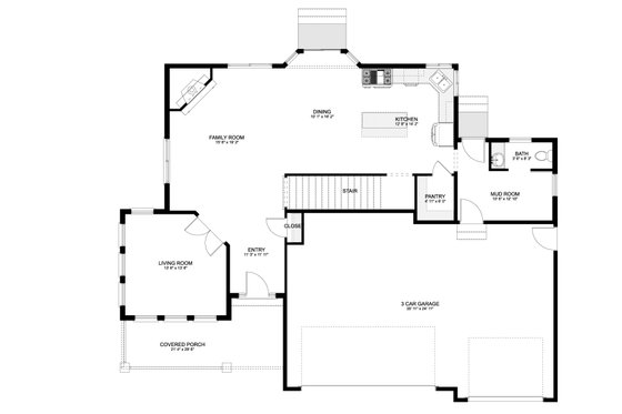 Floor Plan - Main Floor for Craftsman House Plan #1060-65 - 3 bed, 2.5 bath