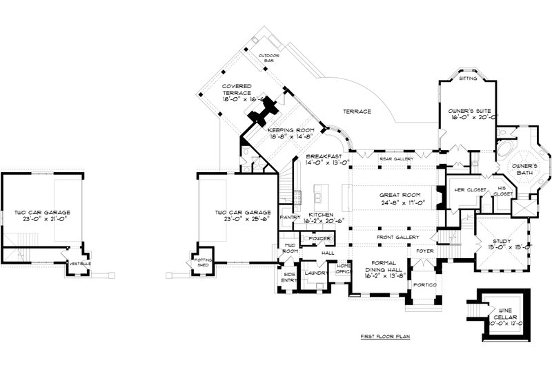 House Plan Design - Floor Plan - Main Floor for Tudor House Plan #413-127 - 5 bed, 6 bath