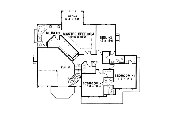 Floor Plan - Upper Floor for European House Plan #67-130 - 4 bed, 3.5 bath
