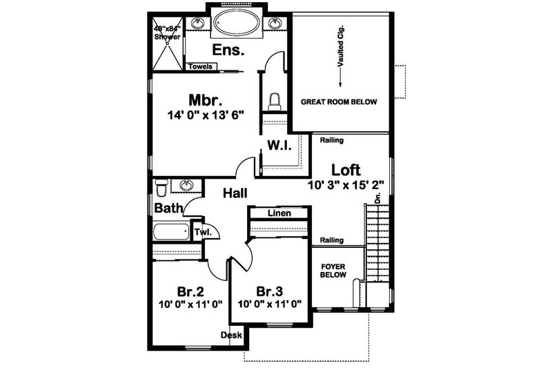 House Blueprint - Floor Plan - Upper Floor for Farmhouse House Plan #126-213 - 3 bed, 2.5 bath