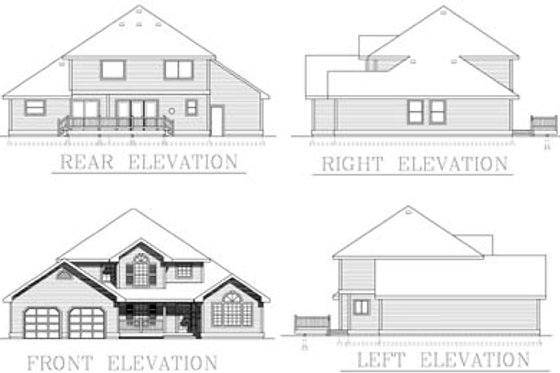 Exterior - Rear Elevation for Traditional House Plan #100-447 - 3 bed, 2.5 bath