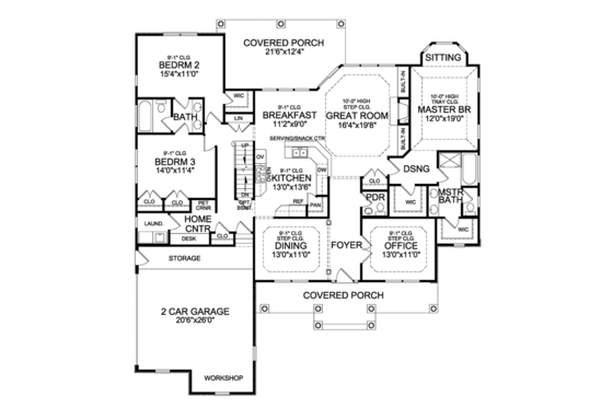 Floor Plan - Main Floor for Craftsman House Plan #314-271 - 3 bed, 2.5 bath