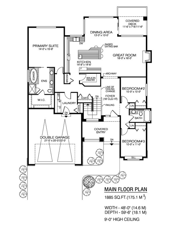 House Blueprint - Floor Plan - Main Floor for Craftsman House Plan #1100-123 - 3 bed, 2 bath