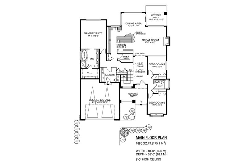 House Blueprint - Floor Plan - Main Floor for Craftsman House Plan #1100-123 - 3 bed, 2 bath