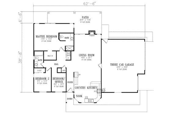Floor Plan - Main Floor for Mediterranean House Plan #1-270 - 3 bed, 2 bath