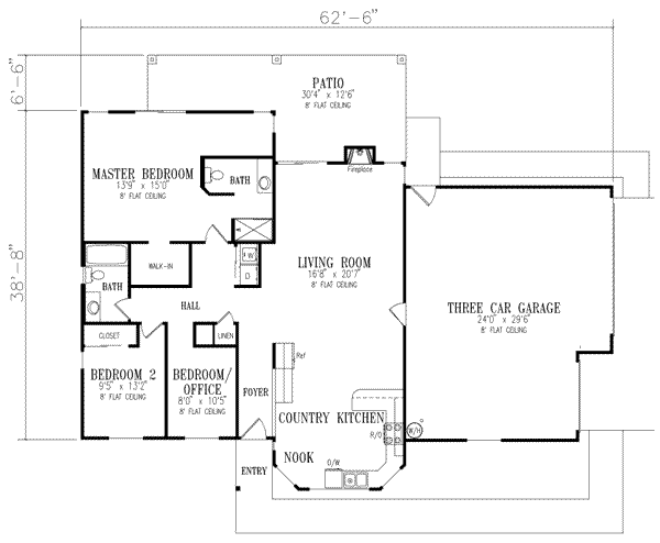 Mediterranean Style House Plan - 3 Beds 2 Baths 1476 Sq/Ft Plan #1-270 ...