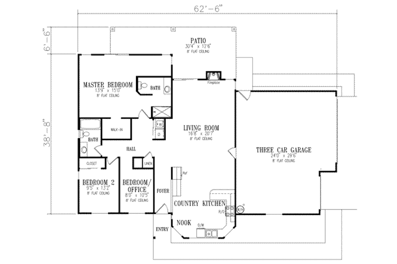 Dream House Plan - Floor Plan - Main Floor for Mediterranean House Plan #1-270 - 3 bed, 2 bath