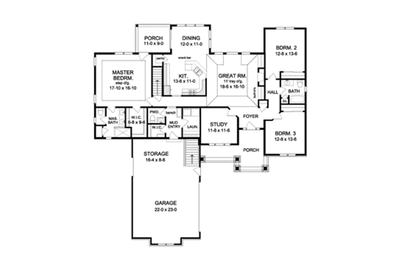 Home Plan - Floor Plan - Main Floor for Craftsman House Plan #1010-51 - 3 bed, 2.5 bath
