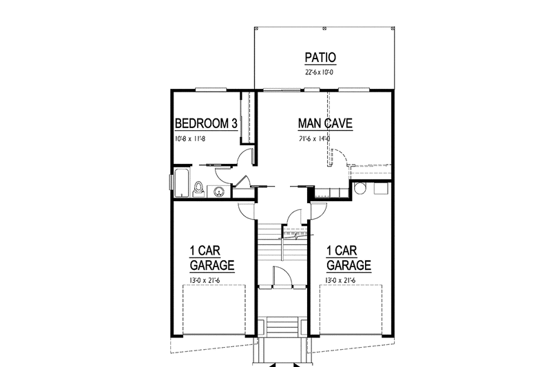 Home Plan - Floor Plan - Lower Floor for Contemporary House Plan #569-16 - 3 bed, 3 bath