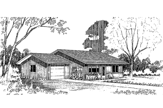 Exterior - Front Elevation 3 for Ranch House Plan #60-909 - 3 bed, 1 bath