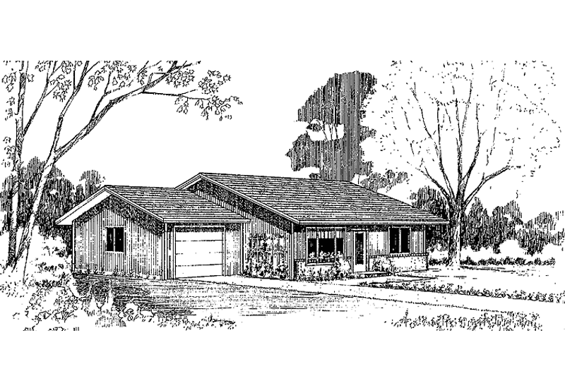 Dream House Plan - Exterior - Front Elevation 3 for Ranch House Plan #60-909 - 3 bed, 1 bath