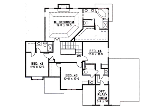 Floor Plan - Upper Floor for Traditional House Plan #67-859 - 4 bed, 3 bath