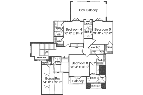Floor Plan - Upper Floor for European House Plan #135-135 - 5 bed, 7.5 bath