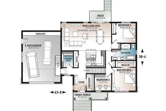 Floor Plan - Main Floor for Farmhouse House Plan #23-2729 - 3 bed, 1 bath