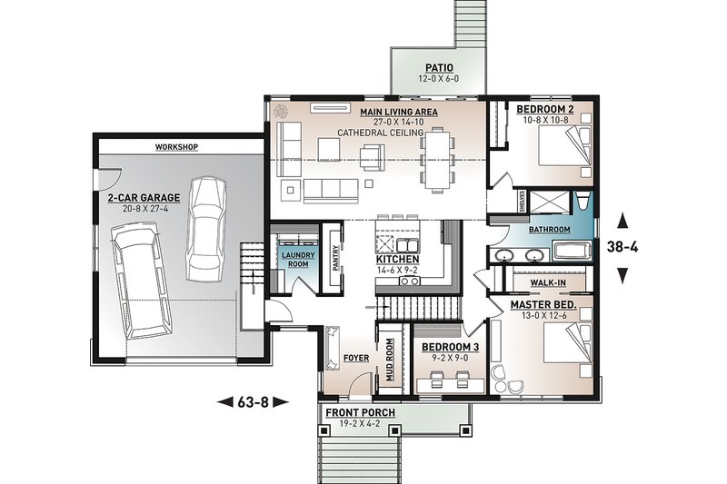 Architectural House Design - Floor Plan - Main Floor for Farmhouse House Plan #23-2729 - 3 bed, 1 bath