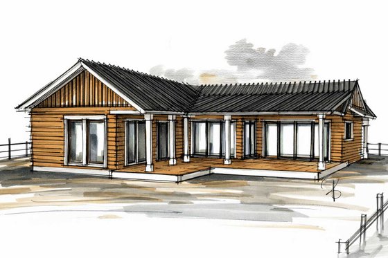 Exterior - Rear Elevation for Bungalow House Plan #1101-61 - 2 bed, 2 bath