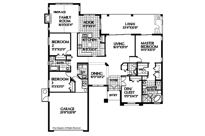 Home Plan - Floor Plan - Main Floor for Mediterranean House Plan #999-24 - 4 bed, 2.5 bath