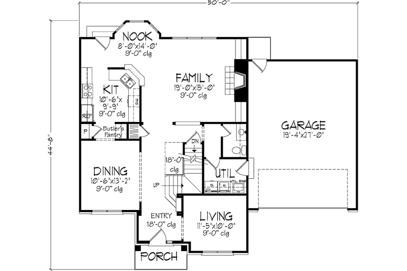 Home Plan - Floor Plan - Main Floor for Prairie House Plan #320-1415 - 4 bed, 2 bath