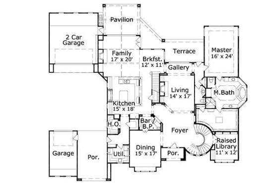 Floor Plan - Main Floor for European House Plan #411-201 - 4 bed, 4.5 bath